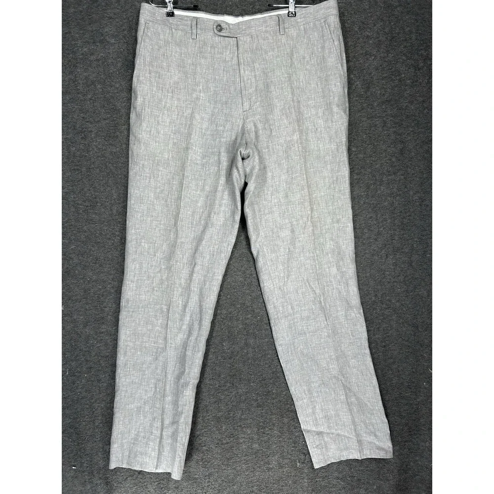 Joseph Abboud 100% Linen Dress Pants Slacks Men 36x34 Gray Beach Wedding Preppy